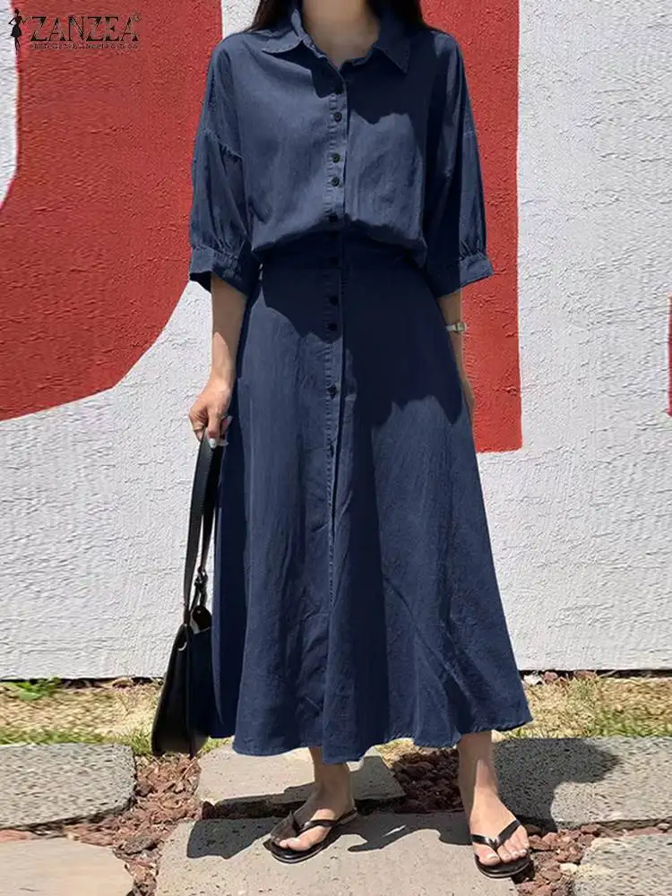 ZANZEA Summer Vintage Solid Shirt Dress Women Fashion Lapel Half Sleeve Sundress Elastic Waist Long Vestido Robe Femme Dresses
ZANZEA Summer Vintage Solid Shirt Dress Women Fashion Lapel Half Sleeve Sundress Elastic Waist Long Vestido Robe Femme Dresses