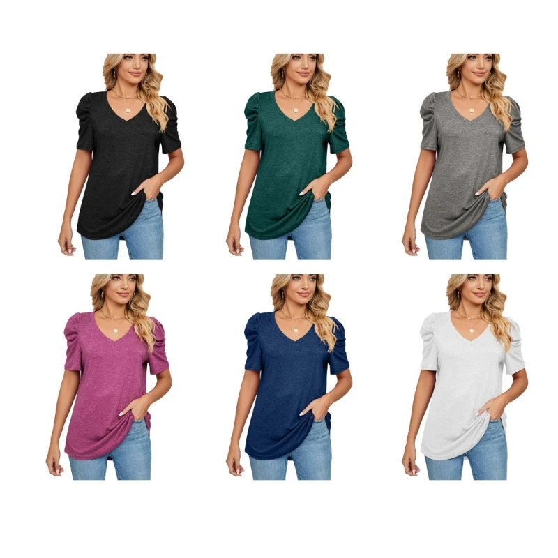Women Pleated Puff Short Sleeve Plain Tunic Top Casual Loose Fit V-Neck T-Shirt DropShip
Women Pleated Puff Short Sleeve Plain Tunic Top Casual Loose Fit V-Neck T-Shirt DropShip