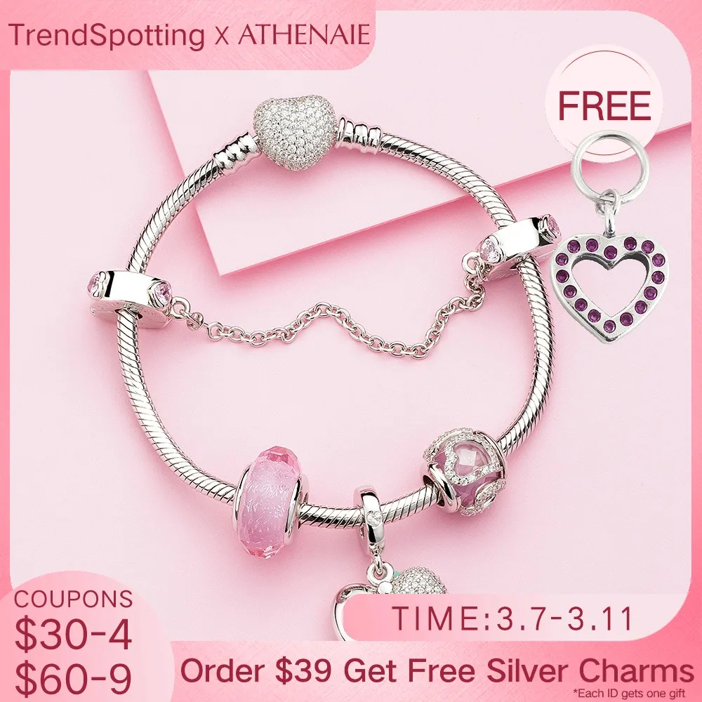 ATHENAIE 925 Silver Heart Charms Bracelet with You and Me Dangle Pendant Pink Beads For Women Wedding Jewerly Valentine Day
ATHENAIE 925 Silver Heart Charms Bracelet with You and Me Dangle Pendant Pink Beads For Women Wedding Jewerly Valentine Day