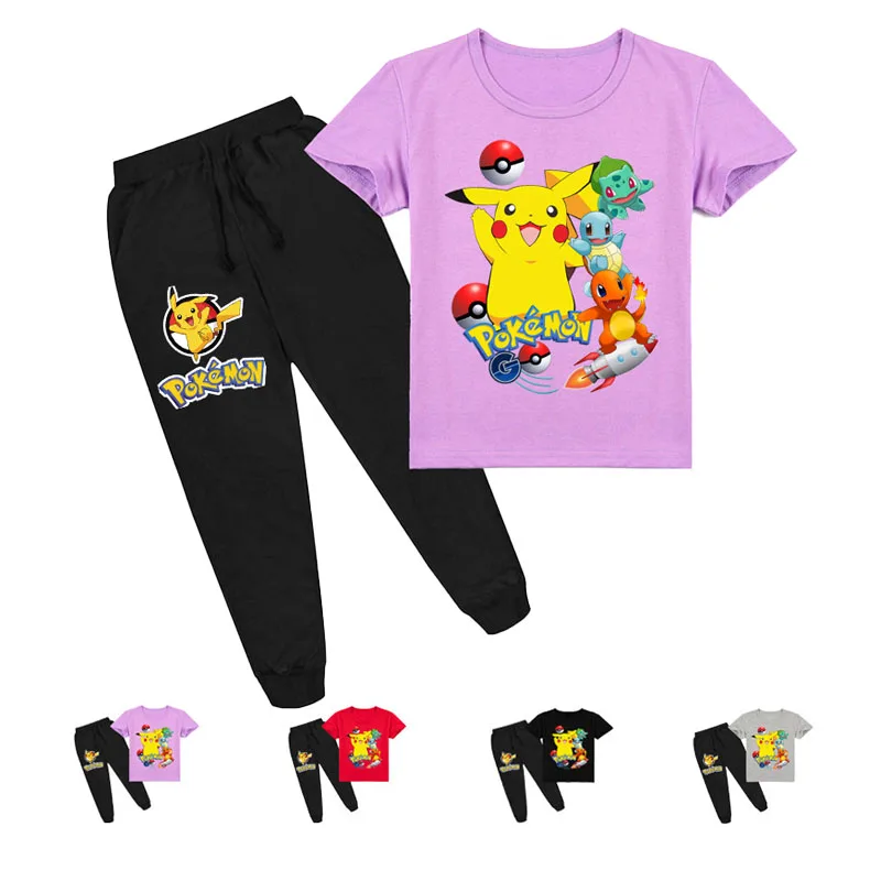 Детский костюм из двух предметов, футболка с коротким рукавом и круглым вырезом и брюки с аниме покемоном и мультяшным принтом, летняя одежд... 
Детский костюм из двух предметов, футболка с коротким рукавом и круглым вырезом и брюки с аниме покемоном и мультяшным принтом, летняя одежд...