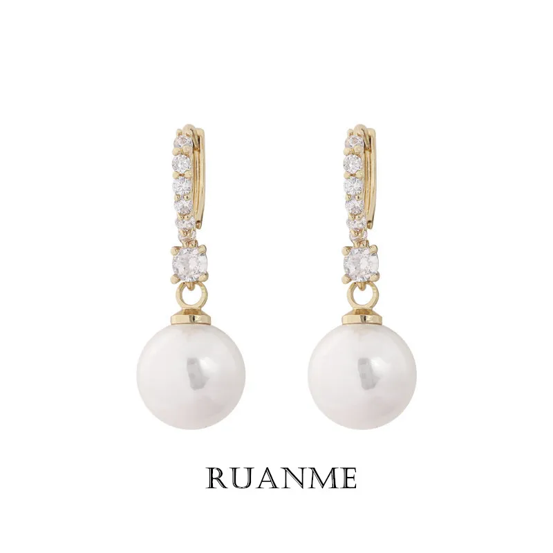 

South Korean Classical Simple Elegant Baroque Imitation Pearl Zircon Crystal Earrings Women Jewelry Party Unusual Gifts