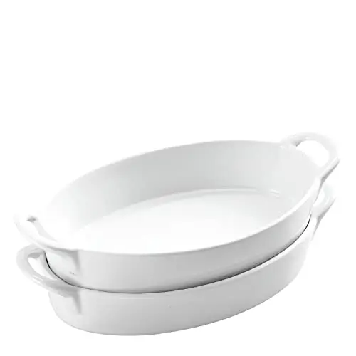 Set of 2 Oval Au Gratin 10" x 6" Baking Dishes, Lasagna Pan, Porcelain Bakeware Ideal for Creme Brulee easy cary handles nice ta
Set of 2 Oval Au Gratin 10" x 6" Baking Dishes, Lasagna Pan, Porcelain Bakeware Ideal for Creme Brulee easy cary handles nice ta