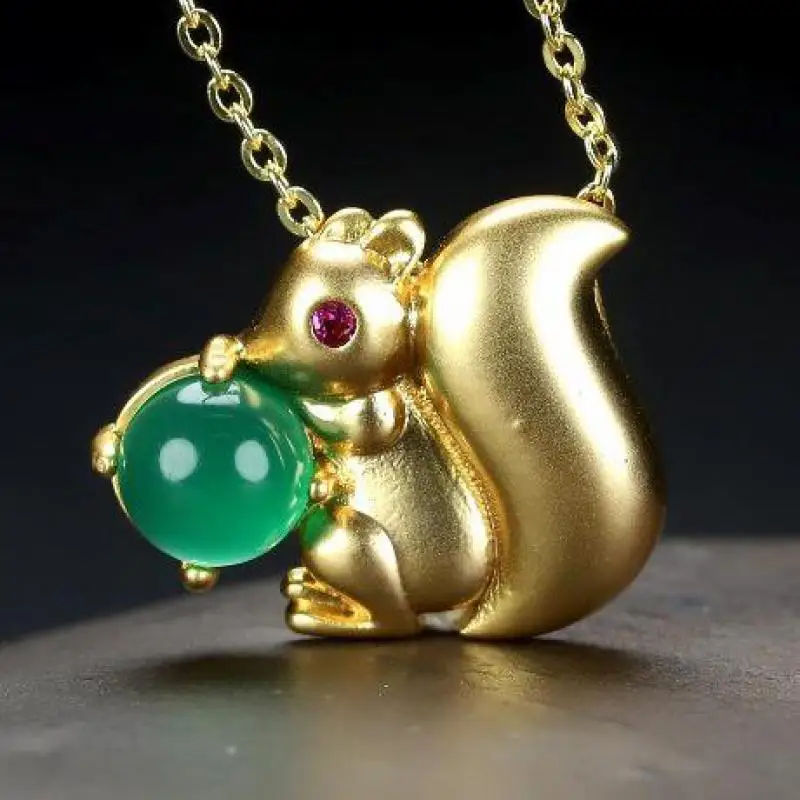 Natural Green Jade Squirrel Pendant 24k Gold Plated Pure Copper Cute Squirrel With Ruby Jades Charms Necklace Women Fine Jewelry
Natural Green Jade Squirrel Pendant 24k Gold Plated Pure Copper Cute Squirrel With Ruby Jades Charms Necklace Women Fine Jewelry