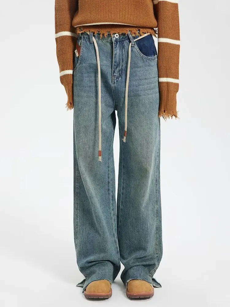 Женские свободные широкие брюки в американском ретро-стиле с высокой талией 
Женские свободные широкие брюки в американском ретро-стиле с высокой талией