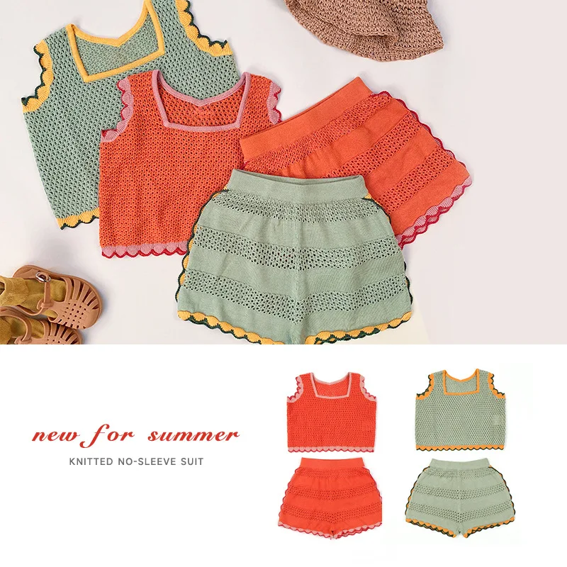 Children's Suits 2022 Summer Cutout Girls Clothes Knitted Fashion Sleeveless Tops Casual Shorts Suits Children's Clothing Girls
Children's Suits 2022 Summer Cutout Girls Clothes Knitted Fashion Sleeveless Tops Casual Shorts Suits Children's Clothing Girls