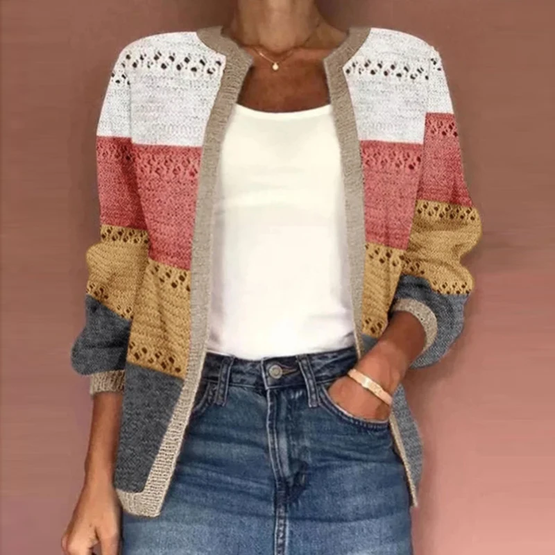 Женский трикотажный кардиган с V-образным вырезом, длинным рукавом
Женский трикотажный кардиган с V-образным вырезом, длинным рукавом