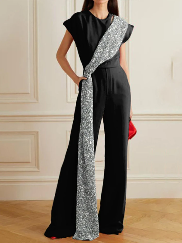 2022 Spring Sequin Glitter Straight Pants Jumpsuit Women Elegant O Neck Bandage Office Romper Summer Short Sleeve Party Overalls
2022 Spring Sequin Glitter Straight Pants Jumpsuit Women Elegant O Neck Bandage Office Romper Summer Short Sleeve Party Overalls