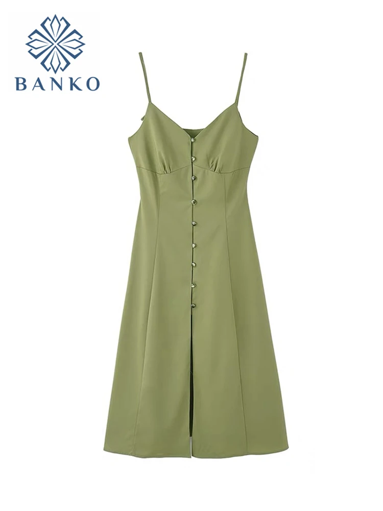 2022 Summer Women Korean Fashion V Neck Elegant Spaghetti Strap Midi Dress Single-breasted Simple Green Chic Vintage Party Cozy
2022 Summer Women Korean Fashion V Neck Elegant Spaghetti Strap Midi Dress Single-breasted Simple Green Chic Vintage Party Cozy