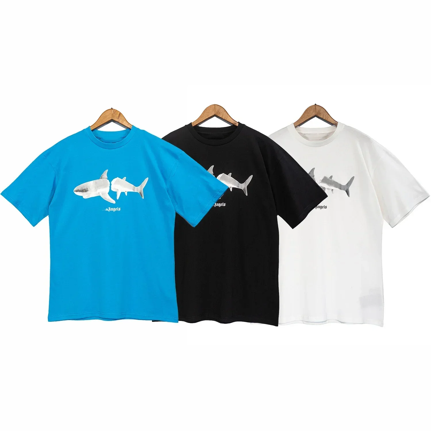 

PALMS ANGELS Fashion Spring / Summer grey shark loose black bottomed shirt Casual Short Sleeve T-shirt for men