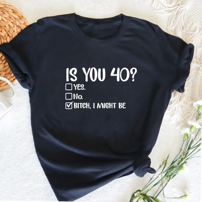 Футболка женская с надписью Is You 40, смешная хлопковая тенниска с коротким рукавом, с принтом 40-го дня рождения, лето
Футболка женская с надписью Is You 40, смешная хлопковая тенниска с коротким рукавом, с принтом 40-го дня рождения, лето