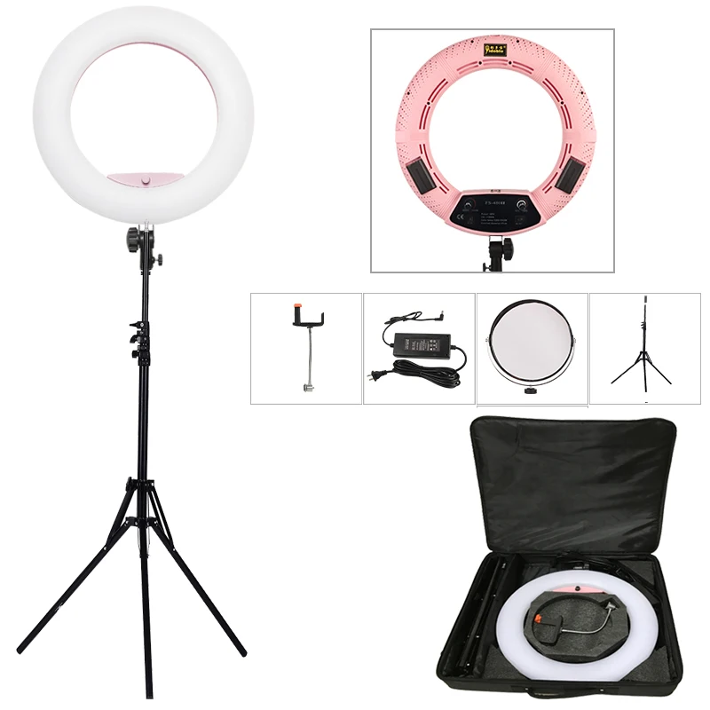 

Yidoblo Pink FS-480II 5500K Dimmable Camera Photo/Studio/Phone/Video 18" 48W 480 LED Ring Light LED Lamp+ 200cm Tripod +Bag Kit