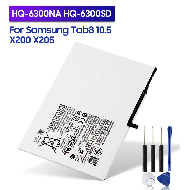 

Replacement Tablet Battery HQ-6300NA HQ-6300SD For Samsung GALAXY Tab8 10.5 X200 X205 Rechargeable Battery 7040mAh