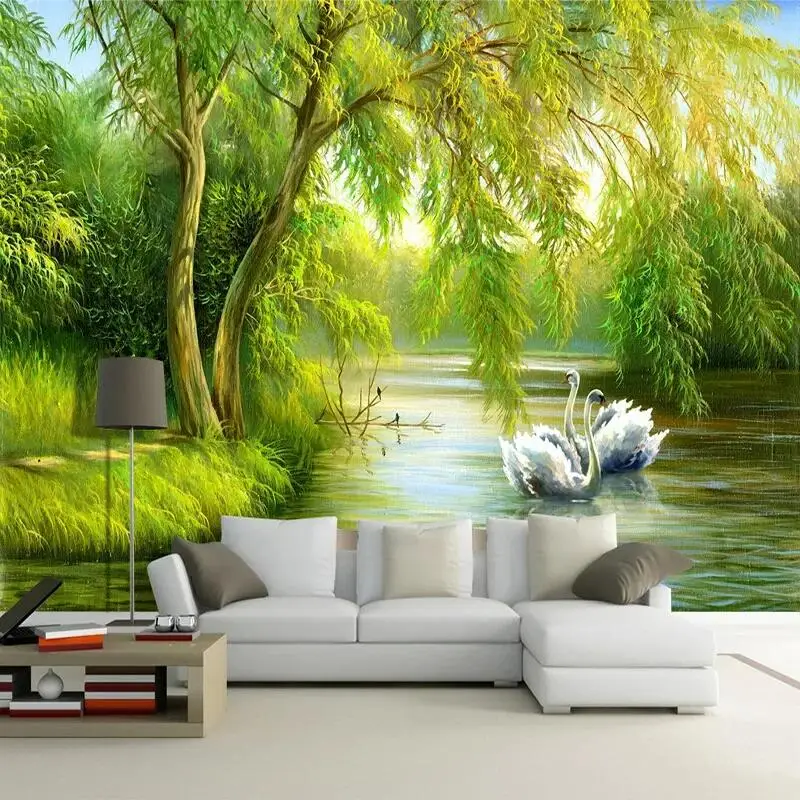 

Custom Mural Wallpaper 3D Forest Swan Lake Nature Scenery Photo Wall Paper Living Room TV Sofa Background Wall Home Decor Rolls