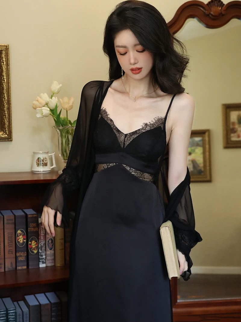 Women Spring Silk Lace Robe Spaghetti Strap Backless Nightdress Pajamas Two Piece Suit Summer Sexy Lingerie Victorian Nightgowns
Women Spring Silk Lace Robe Spaghetti Strap Backless Nightdress Pajamas Two Piece Suit Summer Sexy Lingerie Victorian Nightgowns