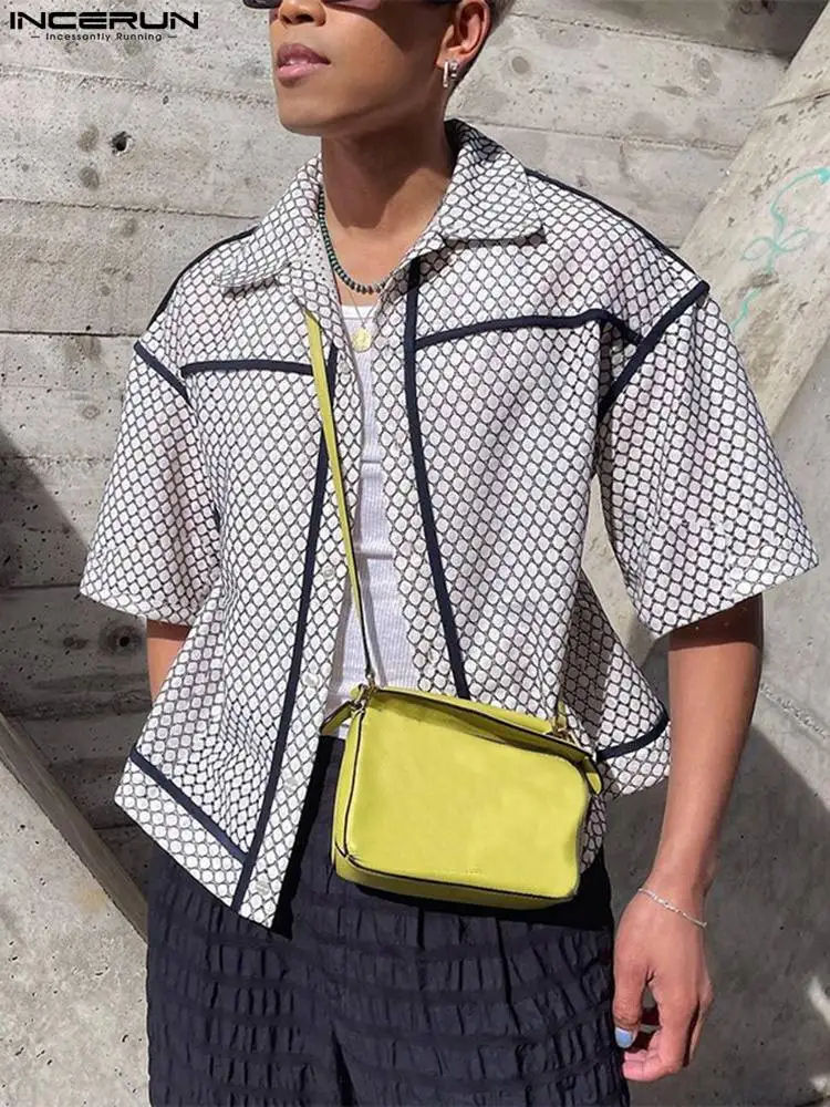 Stylish New Men's Tops INCERUN Hot Sale Printed Blouse Handsome Male Streetwear Stitching Strip Short-sleeved Lapel Shirts S-5XL
Stylish New Men's Tops INCERUN Hot Sale Printed Blouse Handsome Male Streetwear Stitching Strip Short-sleeved Lapel Shirts S-5XL
