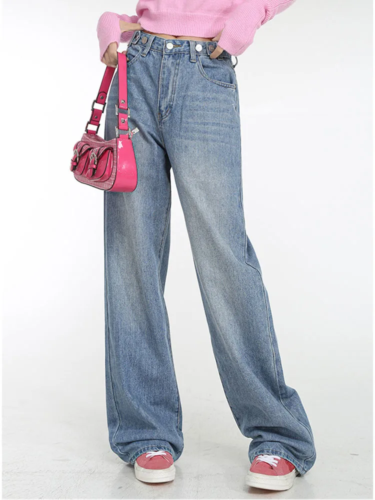 Женские синие джинсы с высокой талией, прямые винтажные мешковатые джинсовые брюки большого размера, уличная одежда, модные широкие брюки в американском стиле, 2022 
Женские синие джинсы с высокой талией, прямые винтажные мешковатые джинсовые брюки большого размера, уличная одежда, модные широкие брюки в американском стиле, 2022