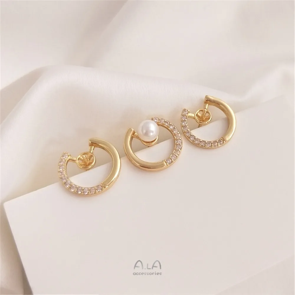 14K Gold Filled Plated Micro inlaid zircon C round half hole pearl stud 925 silver pin inlaid crystal pearl ear pin diy
14K Gold Filled Plated Micro inlaid zircon C round half hole pearl stud 925 silver pin inlaid crystal pearl ear pin diy