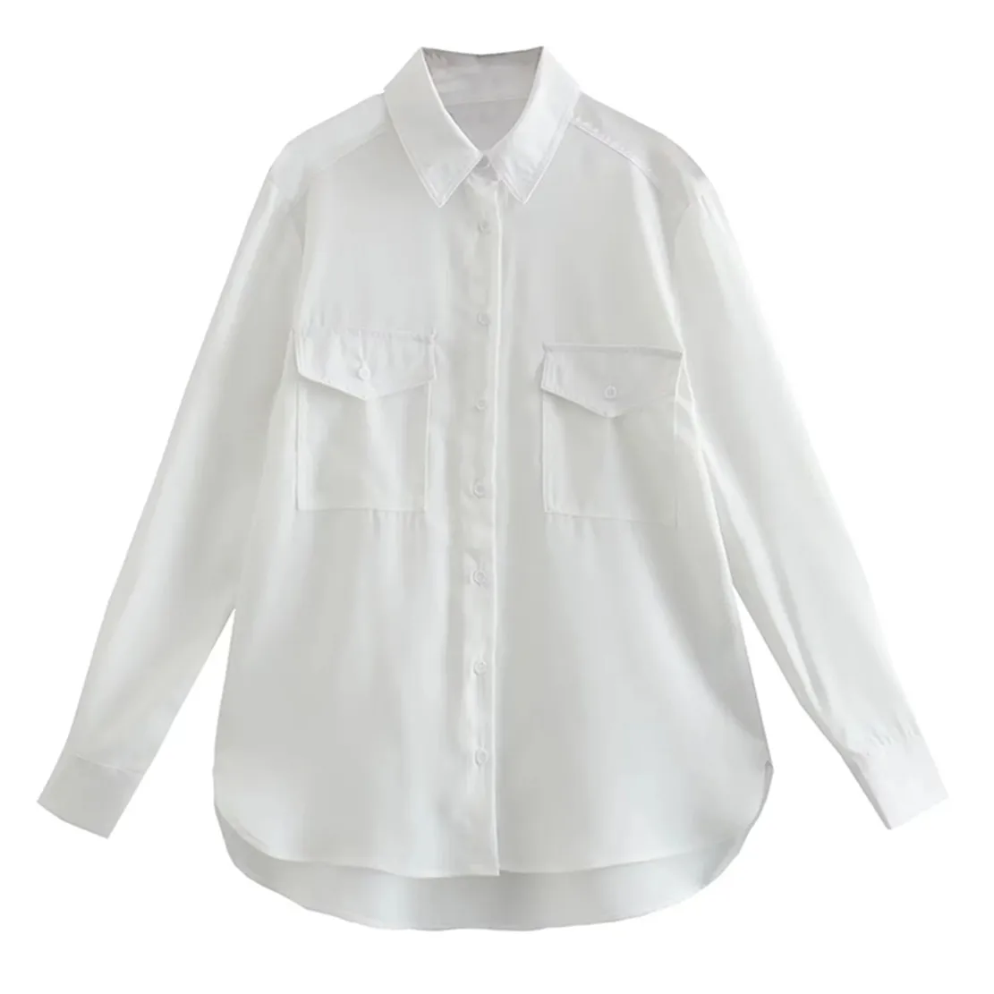 Jenny&Dave 2022 England Style Fashion Shirt Simple Pockets Loose Satin Long Sleeve Pure White Casual Blouse Women Tops
Jenny&Dave 2022 England Style Fashion Shirt Simple Pockets Loose Satin Long Sleeve Pure White Casual Blouse Women Tops