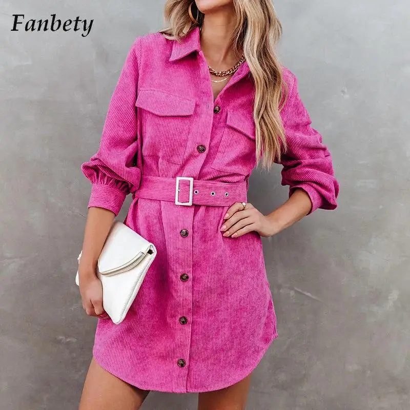 Women Vintage Solid Long Sleeve Mini Dress Autumn Casual Single Breasted Party Dress Ladies Sexy Turn-down Collar Dress Pocket
Women Vintage Solid Long Sleeve Mini Dress Autumn Casual Single Breasted Party Dress Ladies Sexy Turn-down Collar Dress Pocket