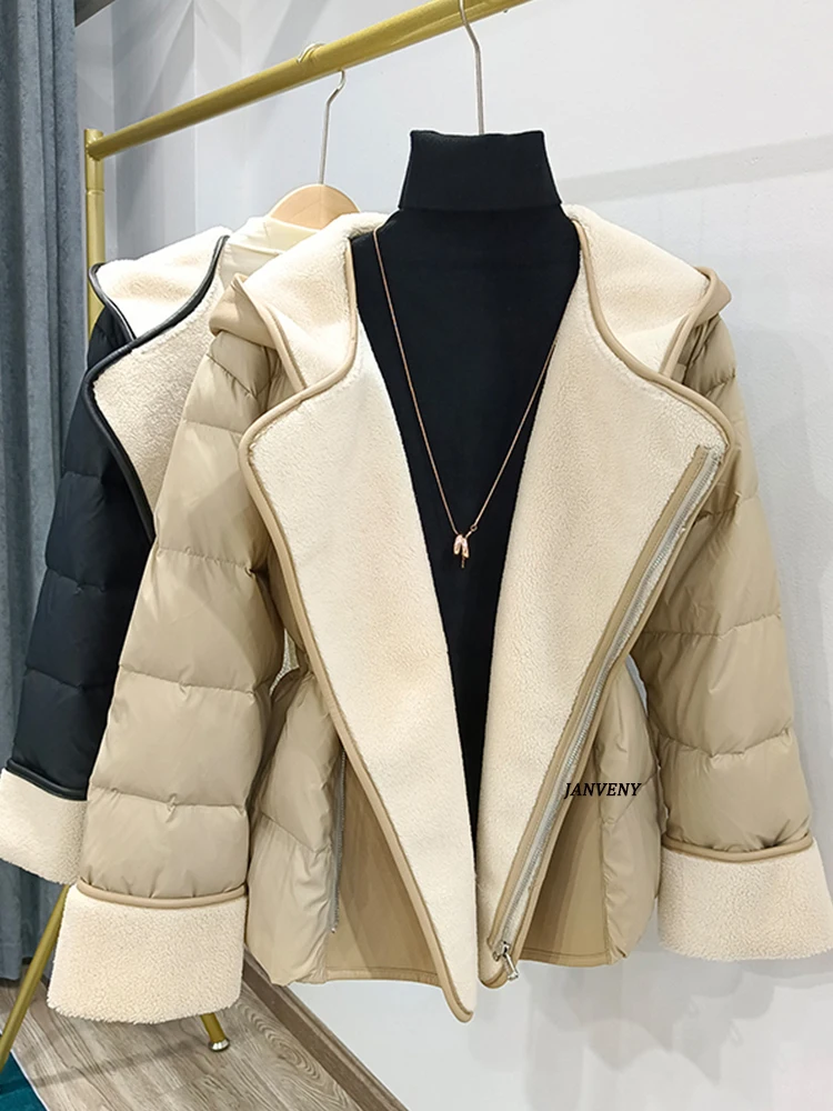 Janveny 2022 New Winter Fur Intergrated Hooded Puffer Jacket Women Lamb Hair Stitching Short Waist Casual Loose Warm Down Coat
Janveny 2022 New Winter Fur Intergrated Hooded Puffer Jacket Women Lamb Hair Stitching Short Waist Casual Loose Warm Down Coat