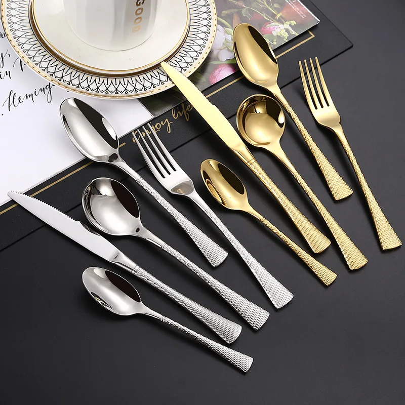 Western Hammered Flatware Stainless Steel Dining Fork Spoon Knife Gift Silverware Set Restaurant Cutlery Kitchen Accessories
Western Hammered Flatware Stainless Steel Dining Fork Spoon Knife Gift Silverware Set Restaurant Cutlery Kitchen Accessories