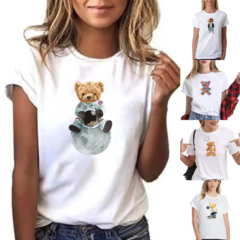 Summer Short Sleeve Cute Bear Printed T-Shirt Women 2023 Loose Casual O-neck Tees Top Youthful Sports Breathable Shirt Pullover
Summer Short Sleeve Cute Bear Printed T-Shirt Women 2023 Loose Casual O-neck Tees Top Youthful Sports Breathable Shirt Pullover