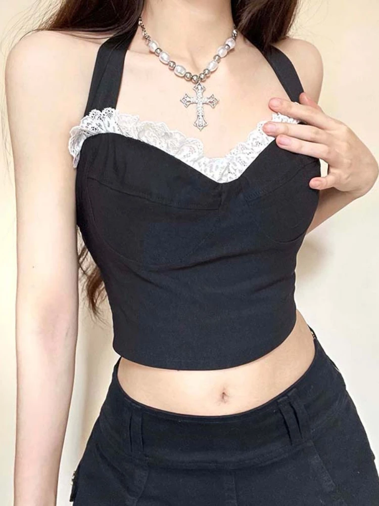 Sunny Y.j.Backless Sexy Black Goth Halter Tops Women Lace Trim Cute Y2K Clothes Contrast Bandage Slim Cropped Corset Tanks Camis
Sunny Y.j.Backless Sexy Black Goth Halter Tops Women Lace Trim Cute Y2K Clothes Contrast Bandage Slim Cropped Corset Tanks Camis