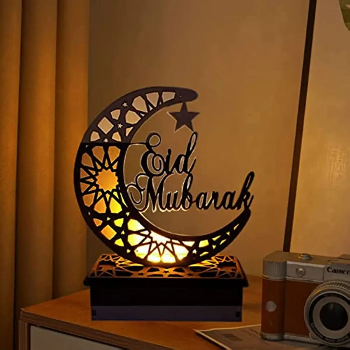 Ramadan Eid Decorations Lights,Mubarak Wooden LED Lamp,Crescent Moon Star Lantern Decorative Table Lamp, Ramadan Night Light
Ramadan Eid Decorations Lights,Mubarak Wooden LED Lamp,Crescent Moon Star Lantern Decorative Table Lamp, Ramadan Night Light