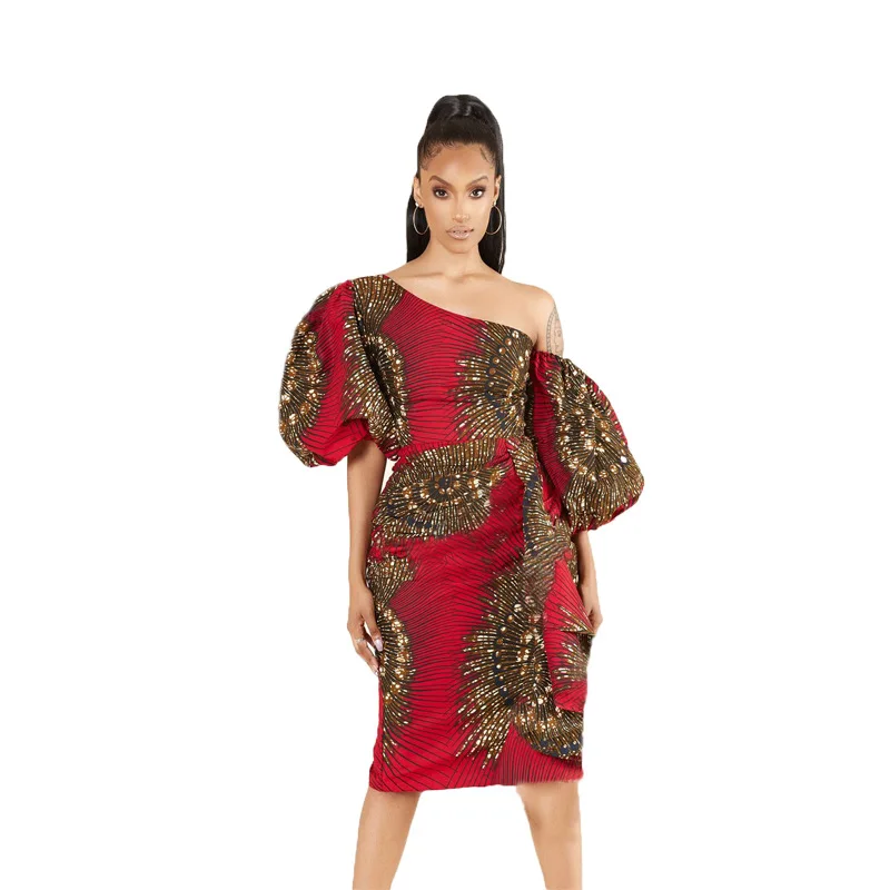 Sexy Slant Collar Off Shoulder Dress Women's African Costume Traditional Floral Print Puff Sleeve Tight Party Dress 2021Summer
Sexy Slant Collar Off Shoulder Dress Women's African Costume Traditional Floral Print Puff Sleeve Tight Party Dress 2021Summer