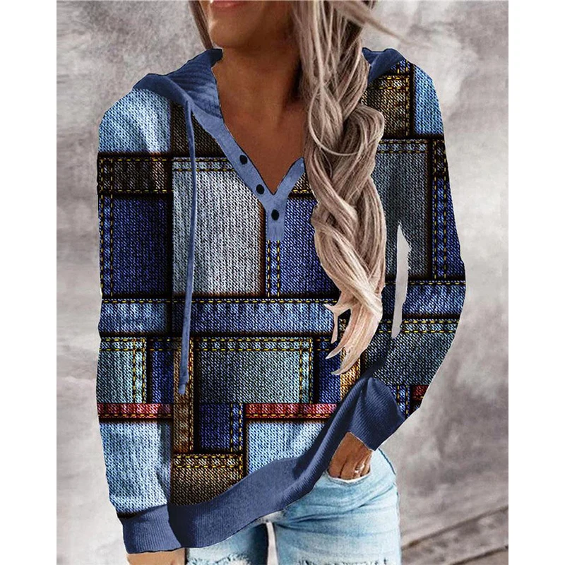 2022 Women Denim Look Print Button Front Long Sleeve Hoodie Spring Casual Colorblock Tops
2022 Women Denim Look Print Button Front Long Sleeve Hoodie Spring Casual Colorblock Tops