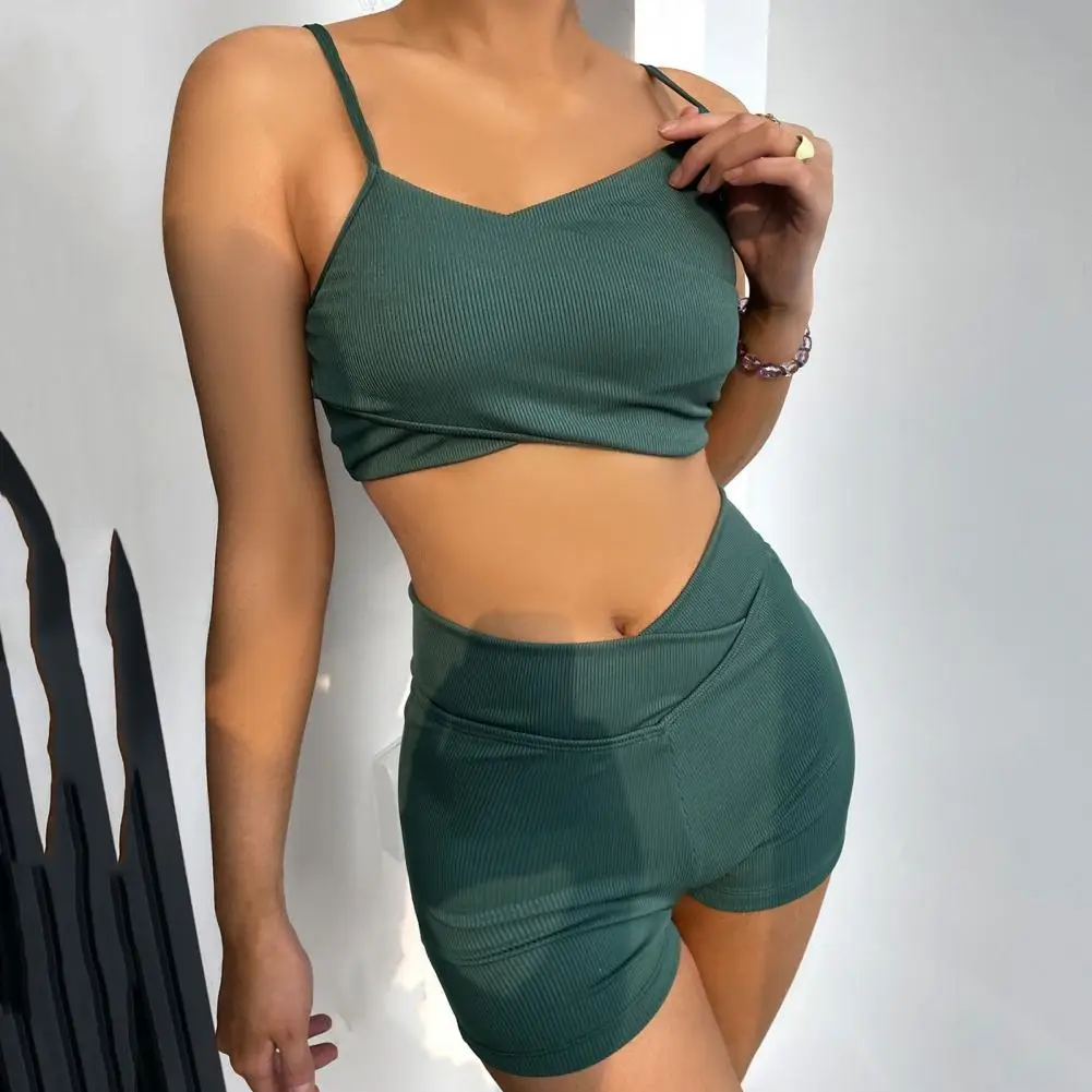 Women Ribbed Spaghetti Straps Bikini Set Two Pieces Cross Wrap Bra High Waist Boyshorts Bathing Suit for Swimming Pool 
Women Ribbed Spaghetti Straps Bikini Set Two Pieces Cross Wrap Bra High Waist Boyshorts Bathing Suit for Swimming Pool