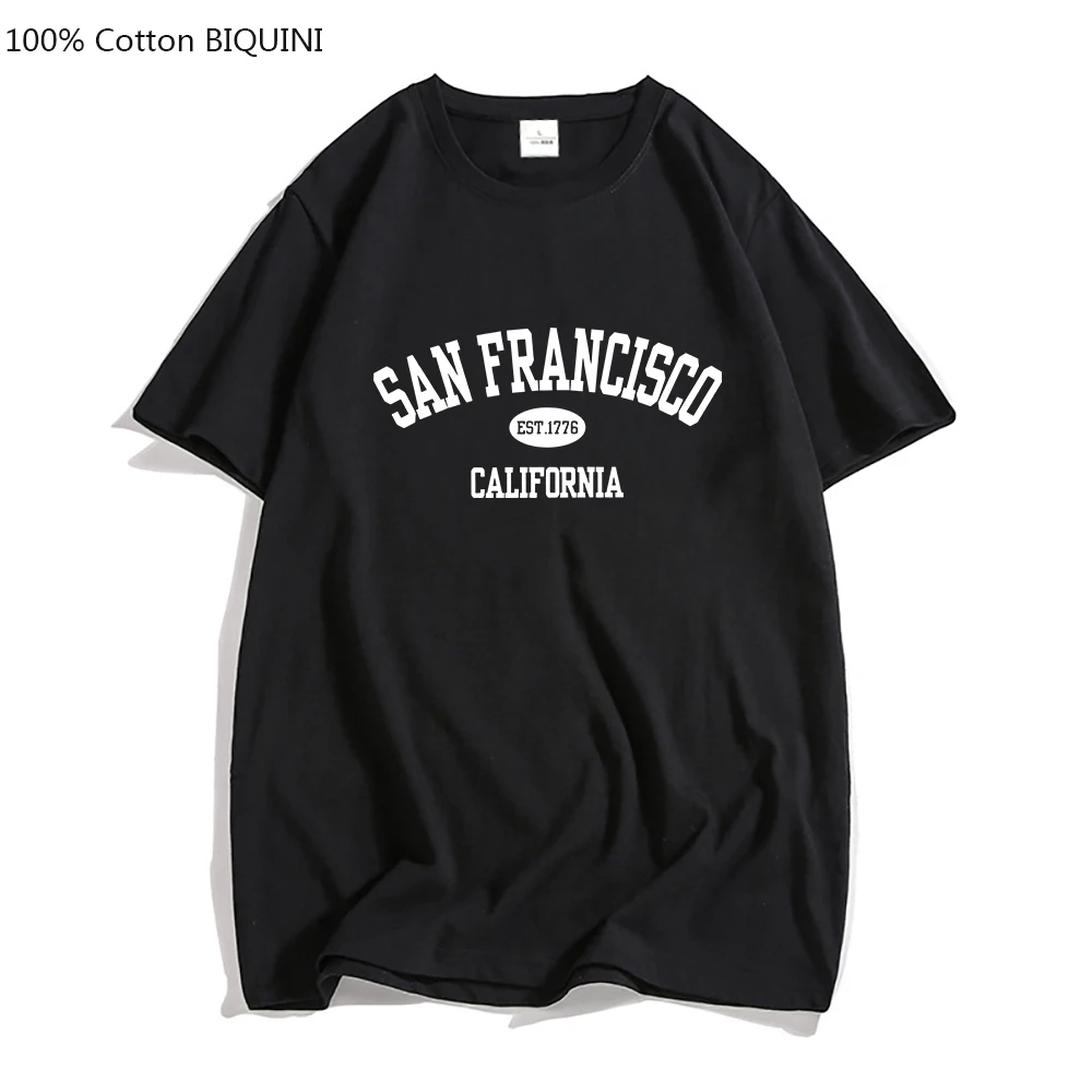 

San Francisco California T-shirt for Mens 100% Cotton Short Sleeve Tee-shirt Summer Cartoon Printing Tshirts Graphic USA City