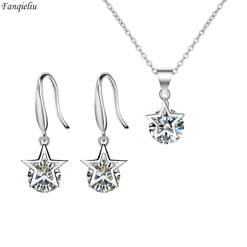 Fanqieliu Solid 925 Silver Needle Crystal Pendant Necklace Star Drop Earrings Jewelry Sets For Women New Trendy FQL23087
Fanqieliu Solid 925 Silver Needle Crystal Pendant Necklace Star Drop Earrings Jewelry Sets For Women New Trendy FQL23087