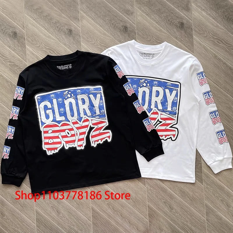 Glo Gang Boyz Футболка с длинными рукавами и буквенным принтом по всему миру уличная