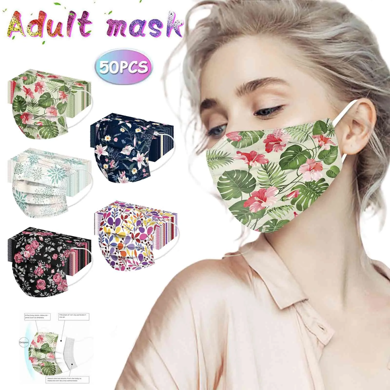 50PCS Disposable Flower Print Mask, Breathable Filter Mask For Adult Men And Women Mouth Cover mascarillas cubrebocas маска
50PCS Disposable Flower Print Mask, Breathable Filter Mask For Adult Men And Women Mouth Cover mascarillas cubrebocas маска