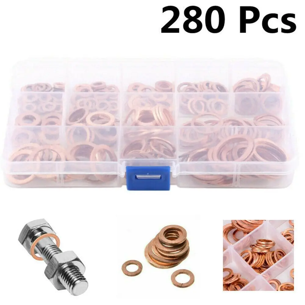 280PCS Solid Copper Seal Ring Washer Car Engine Flat Gasket Copper Fasteners Crush Washers Set Auto Replacement Parts
280PCS Solid Copper Seal Ring Washer Car Engine Flat Gasket Copper Fasteners Crush Washers Set Auto Replacement Parts