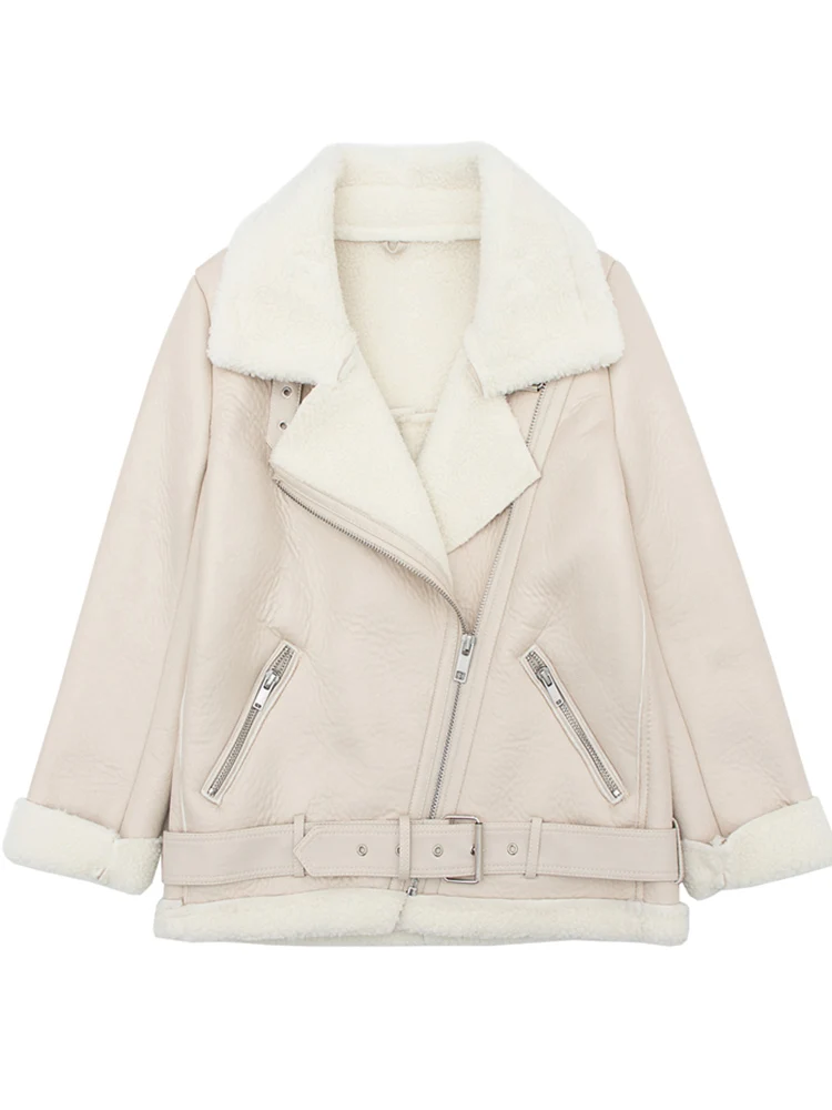 Теплая Женская куртка Ailegogo из искусственной овечьей шерсти, осенне-зимняя женская мотоциклетная Свободная куртка на молнии с поясом, уличная верхняя одежда 
Теплая Женская куртка Ailegogo из искусственной овечьей шерсти, осенне-зимняя женская мотоциклетная Свободная куртка на молнии с поясом, уличная верхняя одежда