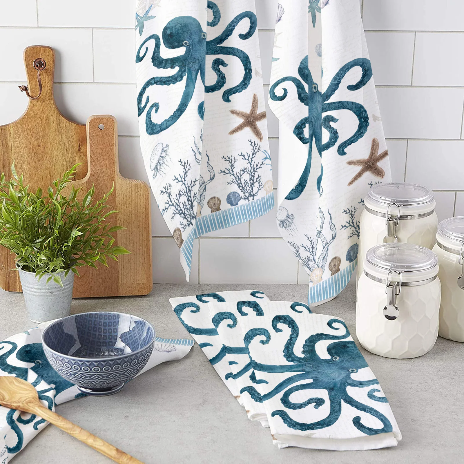 Ocean Stripes Seaweed Starfish Octopus Kitchen Towel Cleaning Cloth Microfiber Soft Household Super Absorbent Dish Washing Cloth
Ocean Stripes Seaweed Starfish Octopus Kitchen Towel Cleaning Cloth Microfiber Soft Household Super Absorbent Dish Washing Cloth