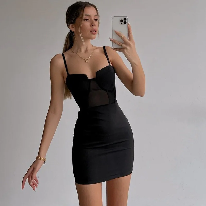 

Женское сексуальное платье, прозрачное Сетчатое лоскутное тонкое однотонное облегающее мини-платье Y2K, для ночного клуба, вечевечерние НКИ,...