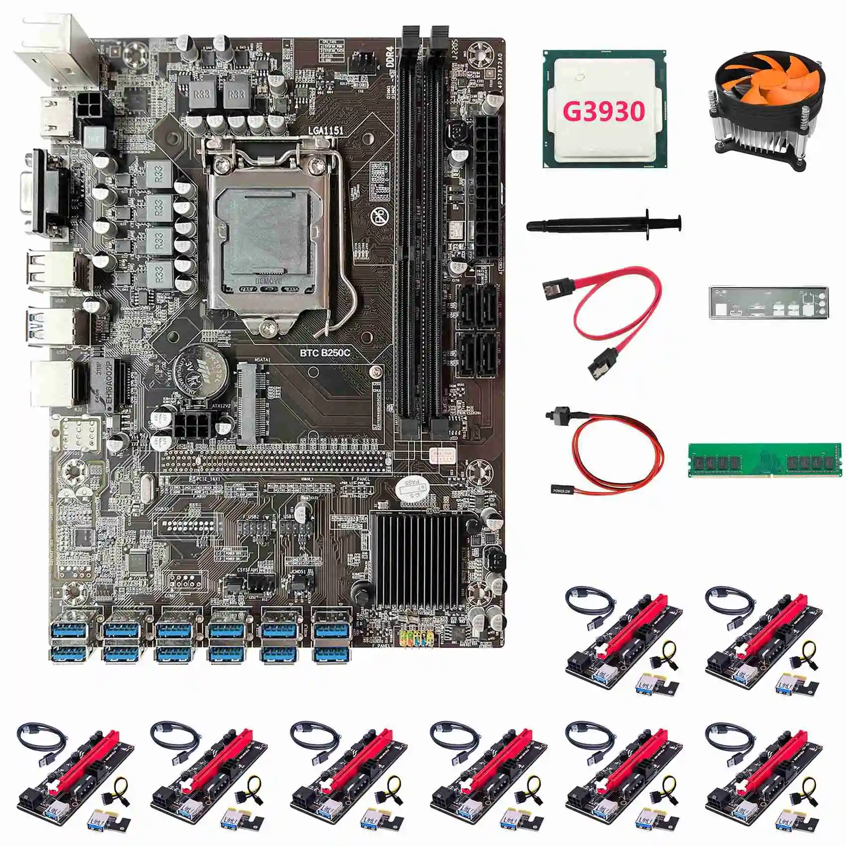 B250C ETH Miner Motherboard+G3930 CPU+8XVER009S Riser+4G DDR4 RAM+Fan+SATA Cable+Switch Cable+Baffle+Thermal Grease
B250C ETH Miner Motherboard+G3930 CPU+8XVER009S Riser+4G DDR4 RAM+Fan+SATA Cable+Switch Cable+Baffle+Thermal Grease