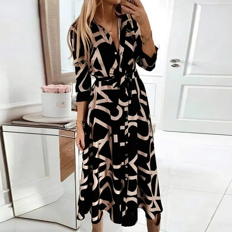 2022 New Autumn Elegant Shirt Dress Women Button Long Sleeve Tunic Midi Dress Ladies Office V Neck Print Party Dresses for Women
2022 New Autumn Elegant Shirt Dress Women Button Long Sleeve Tunic Midi Dress Ladies Office V Neck Print Party Dresses for Women