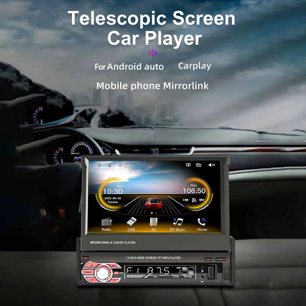 7inch Telescopic Screen Car Wireless Carplay Navigation Machine MP5 Player FM Radio AUX Mode Bluetooth Retractable Screen
7inch Telescopic Screen Car Wireless Carplay Navigation Machine MP5 Player FM Radio AUX Mode Bluetooth Retractable Screen