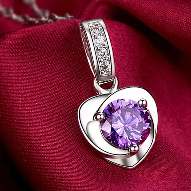 

New Charming Purple CZ Heart Necklace Wedding Ceremony Party Women Luxury Accessories Aesthetic Statement Jewelry