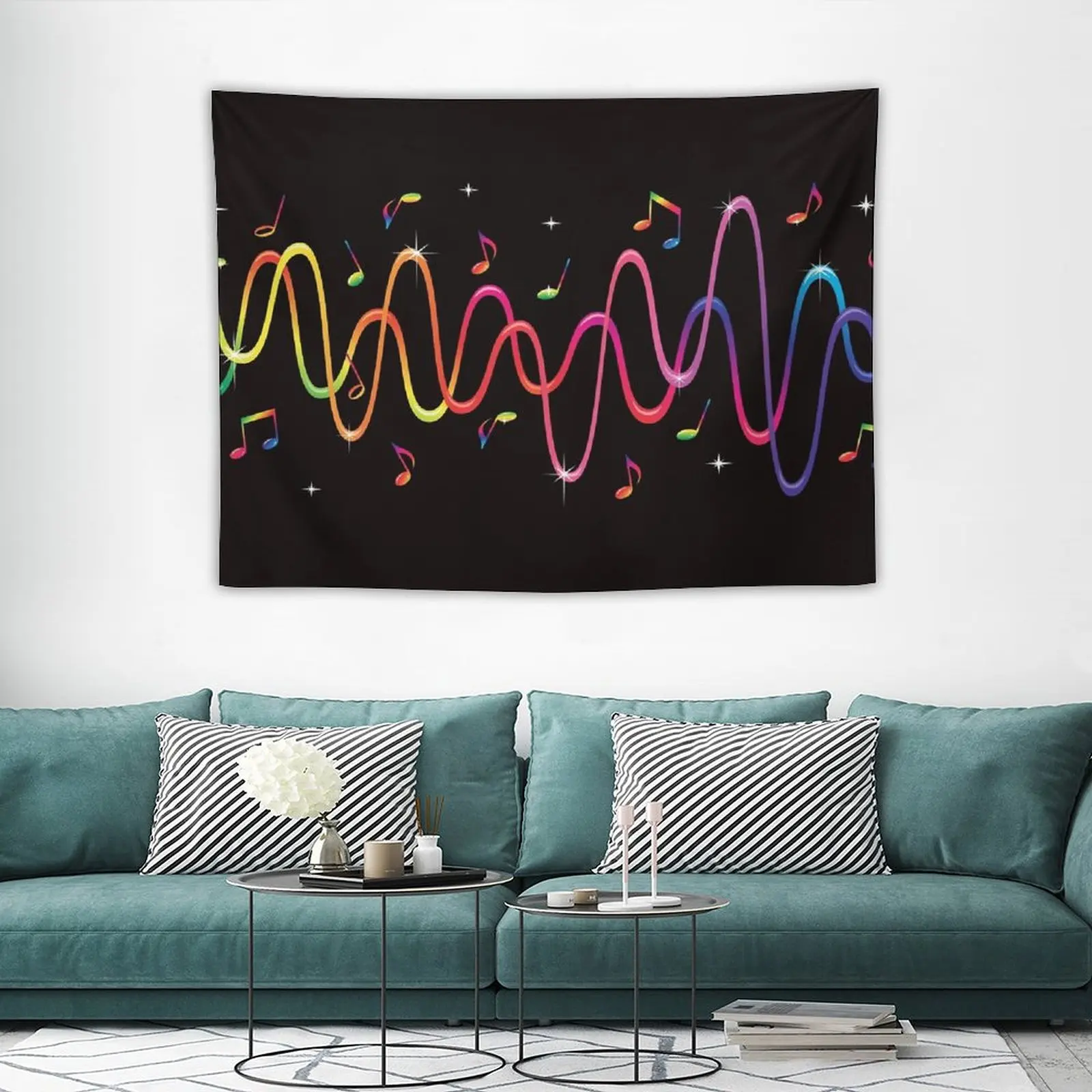 

Pink Room Decor Egypt Funky, Rainbow Colored Sound Waves And Musical Notes Tapestry Wall Decoration Items Kawaii Decor Home Deco