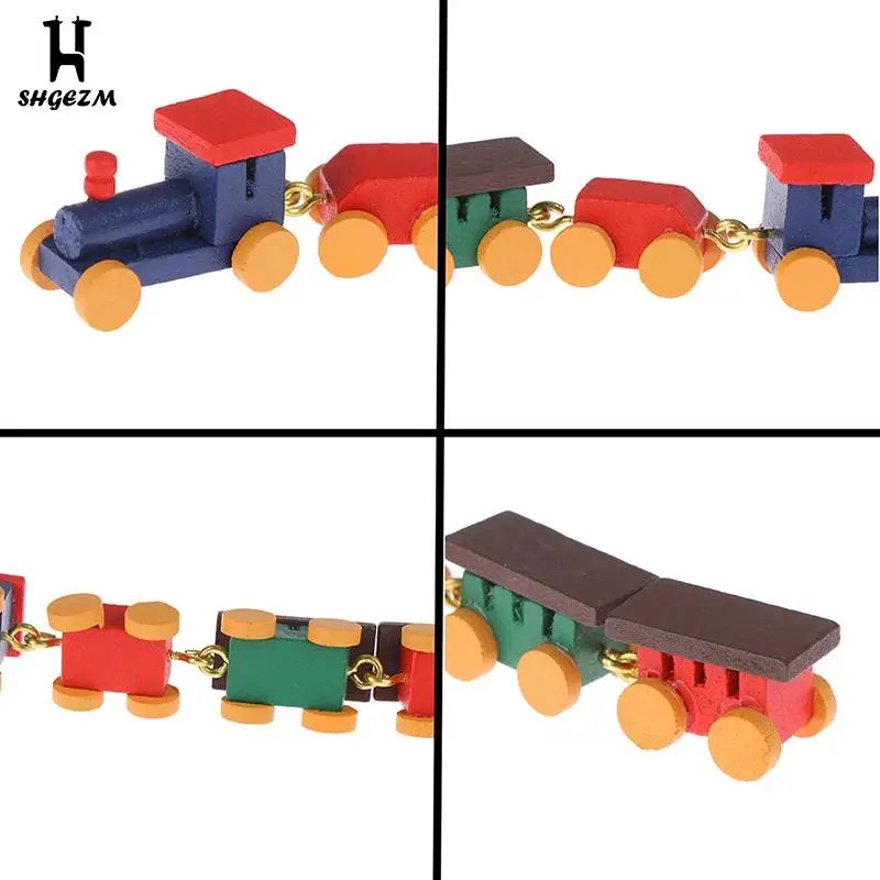 Фото Миниатюрный деревянный поезд модель игрушки Миниатюрные аксессуары для