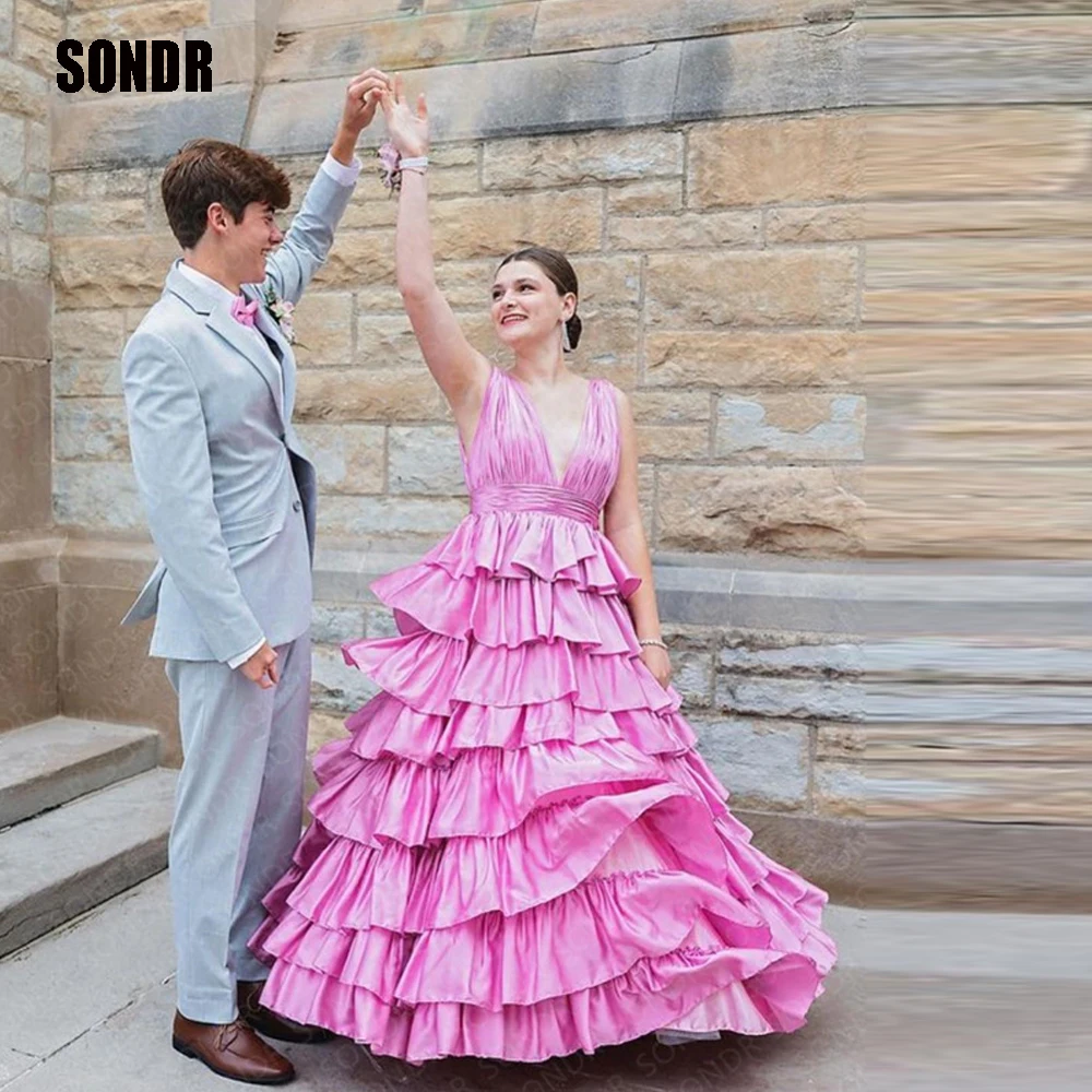 SONDR Pink Satin Tiered V Neck Prom Party Dress Long A line Sleeveless Formal Event Night Event Gowns Evening Dresses Vestidos
SONDR Pink Satin Tiered V Neck Prom Party Dress Long A line Sleeveless Formal Event Night Event Gowns Evening Dresses Vestidos