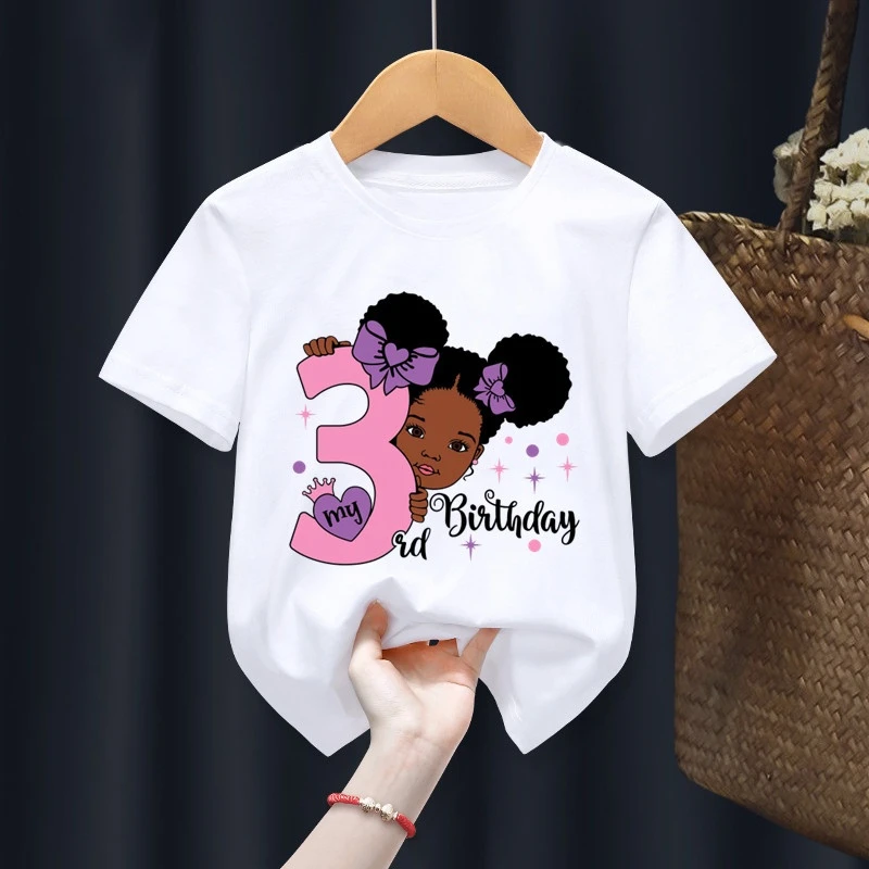 

Black Girl My 1-9th Birthday Number Print Name T-shirt Children Birthday Gift Present Clothes BabyLetter TOps Tee,Drop Ship