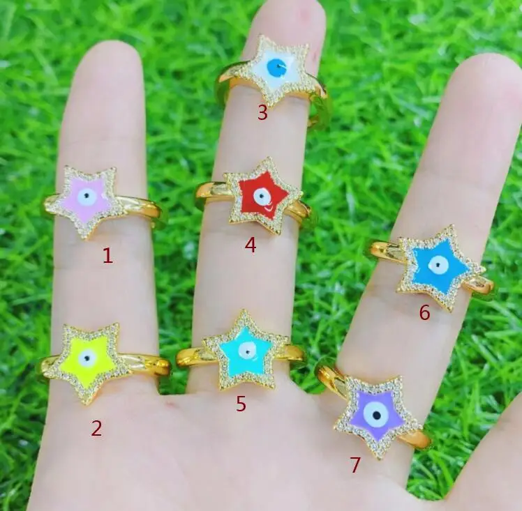 

1pcs Colorful Bohemian Zircon star Evil Eye Rhinestone Filled Rings For Women Vintage Boho CZ Devil Ring Enamel Jewelry sg3s
