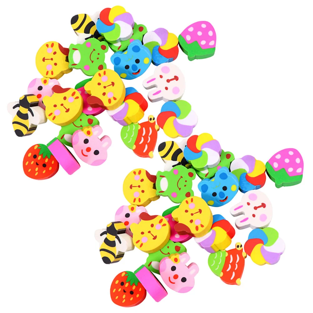 

60Pcs Cartoon Kid Erasers Multi-function Mini Erasers Delicate Erasers Kids Accessory