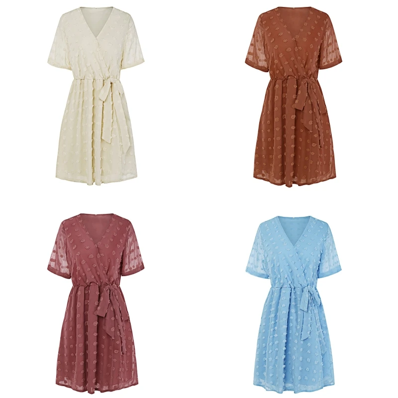 Solid Color Short Sleeve Women Summer Elastic Waist Chiffon Plain Flowy Dress
Solid Color Short Sleeve Women Summer Elastic Waist Chiffon Plain Flowy Dress